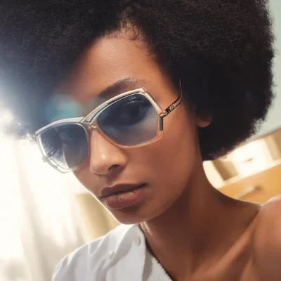 Frau mit stilvoller Sonnenbrille innen.