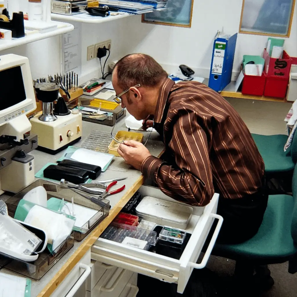 optik-schuett-ludwigsburg-optiker-hoergeraete-innovative meilensteine 1992 Gründung Schütt in der Seestrasse Werkstatt