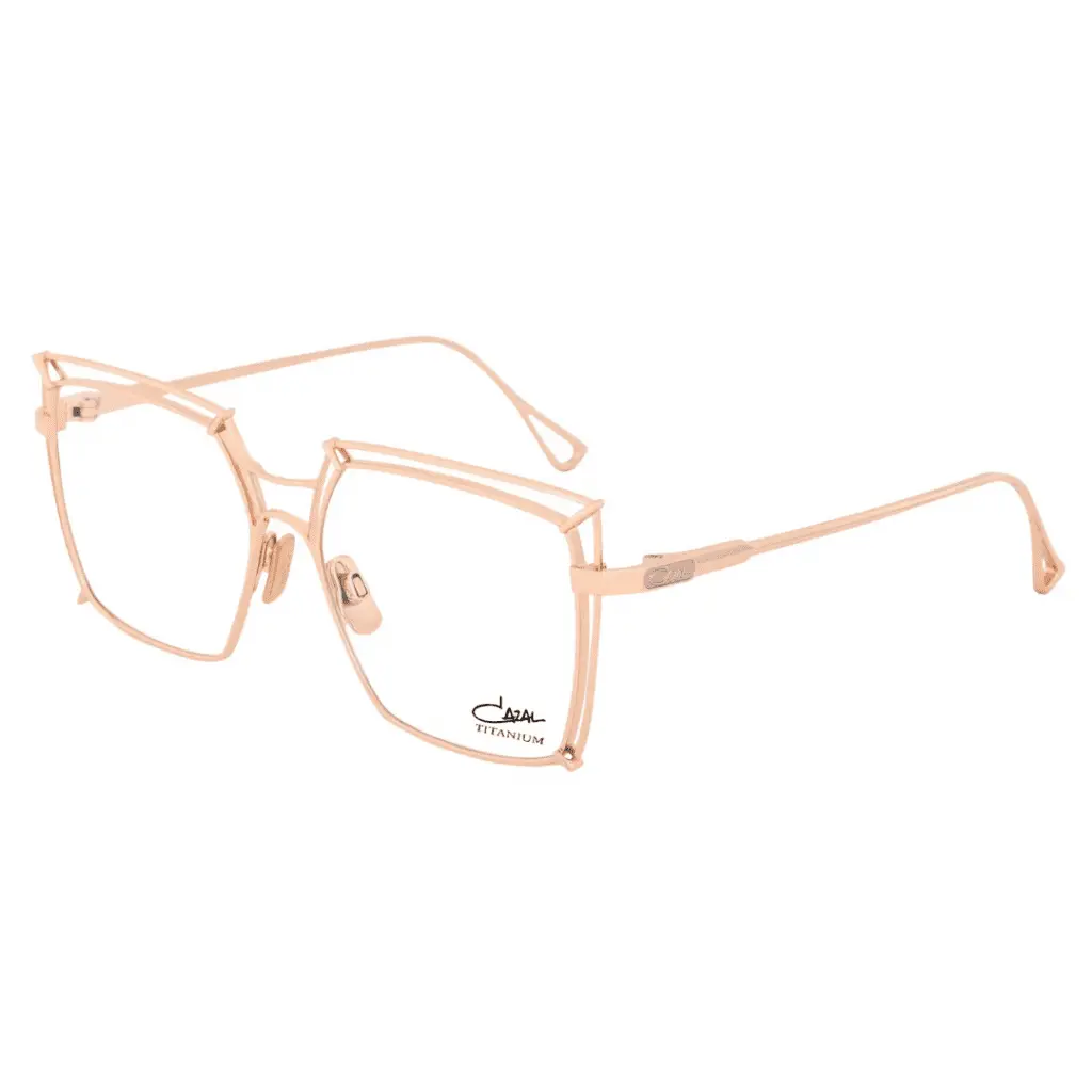 Roségoldene Cazalbrille auf weißem Hintergrund.