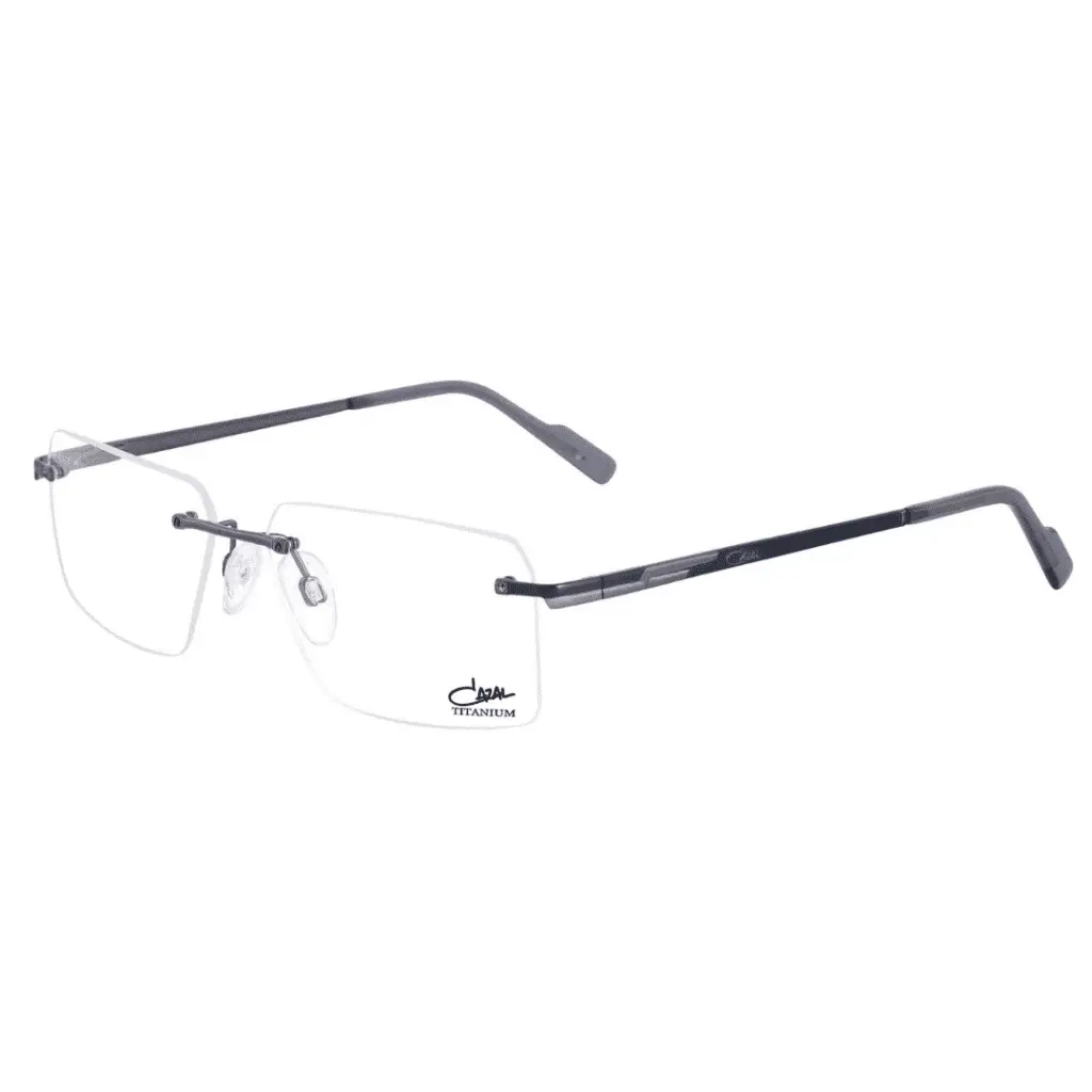 Brille mit randlosem Titanrahmen.