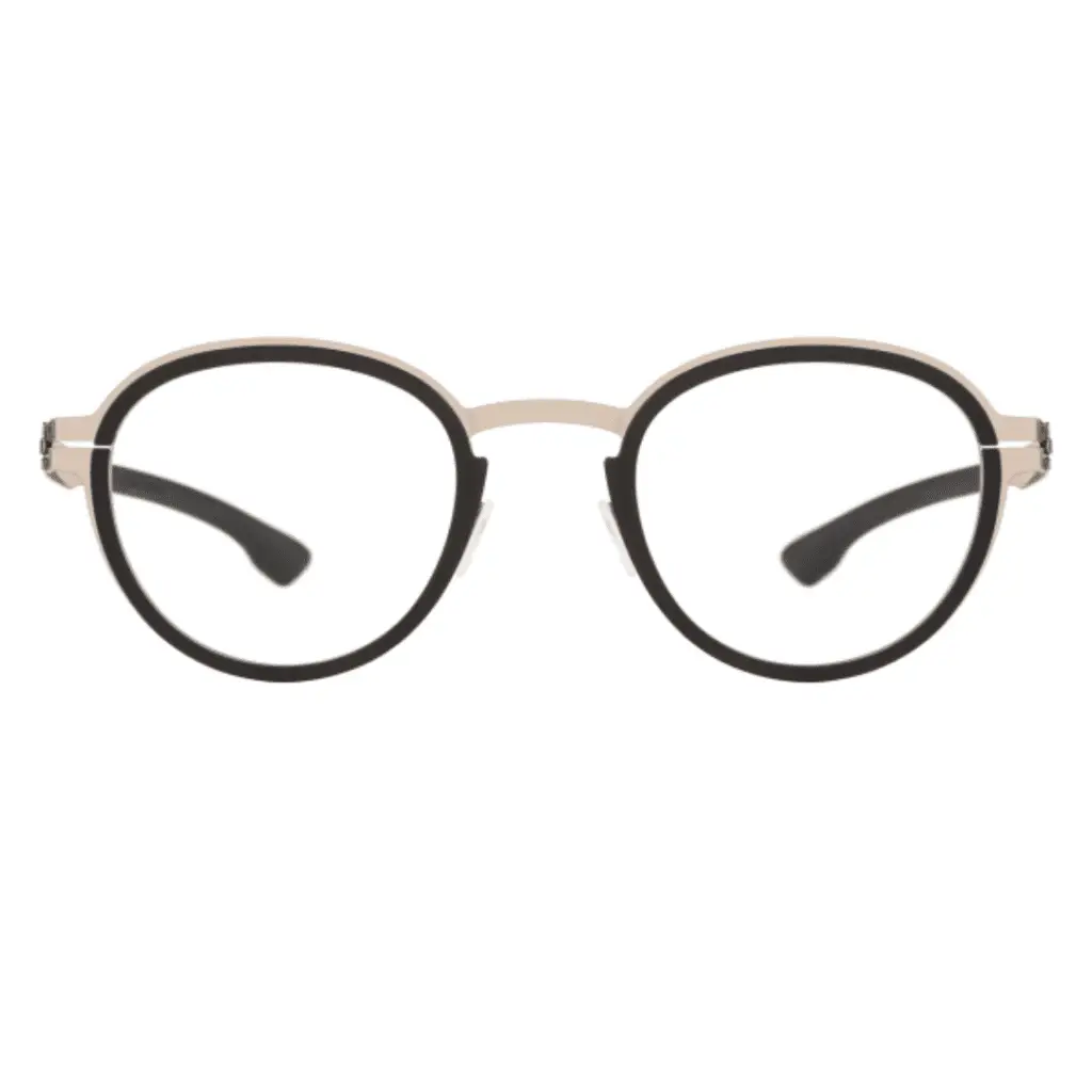 Runde IC! Berlin Brille mit schwarzem Rahmen.