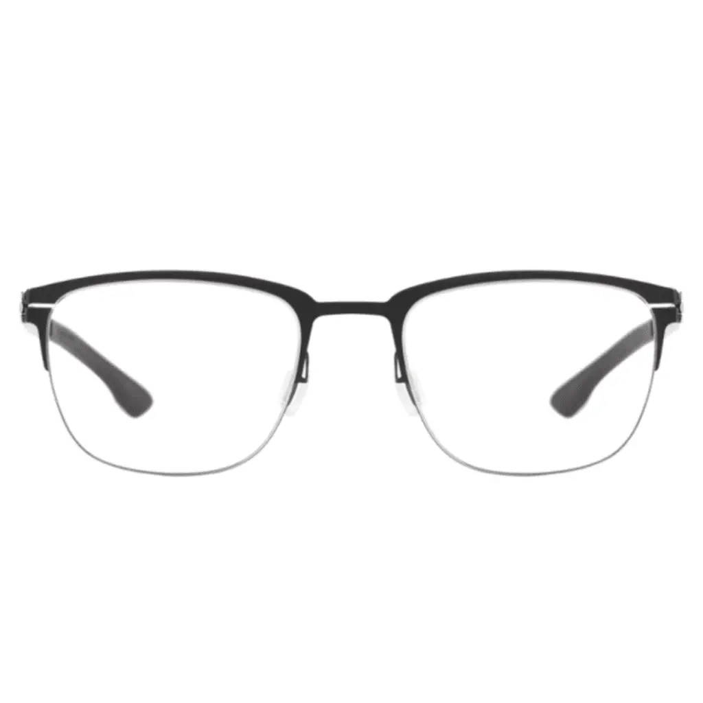 Halbrand-Brille von IC! Berlin, schwarz, transparente Gläser.