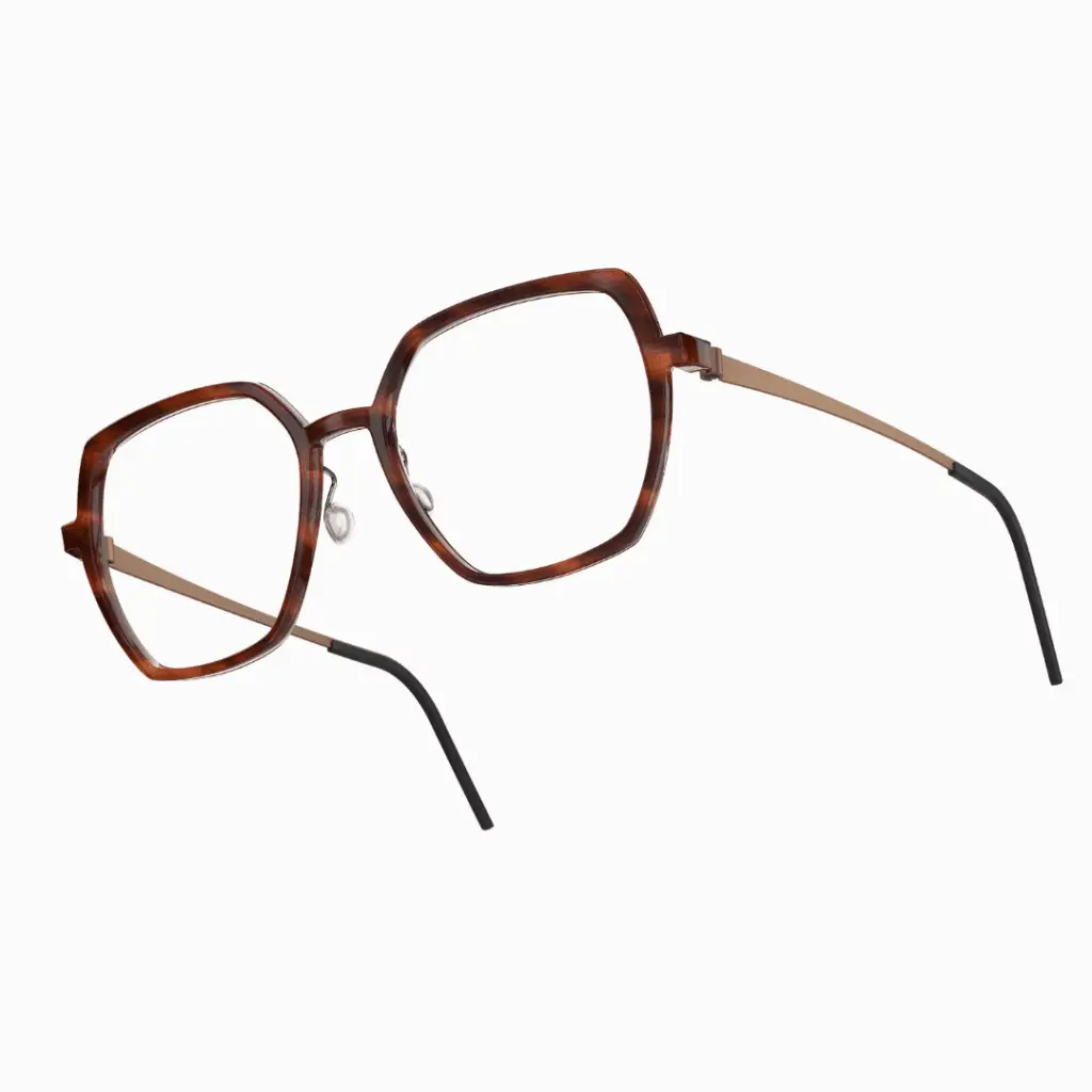 Braune Vollrand-Brille von Lindberg Acetanium auf weißem Hintergrund.