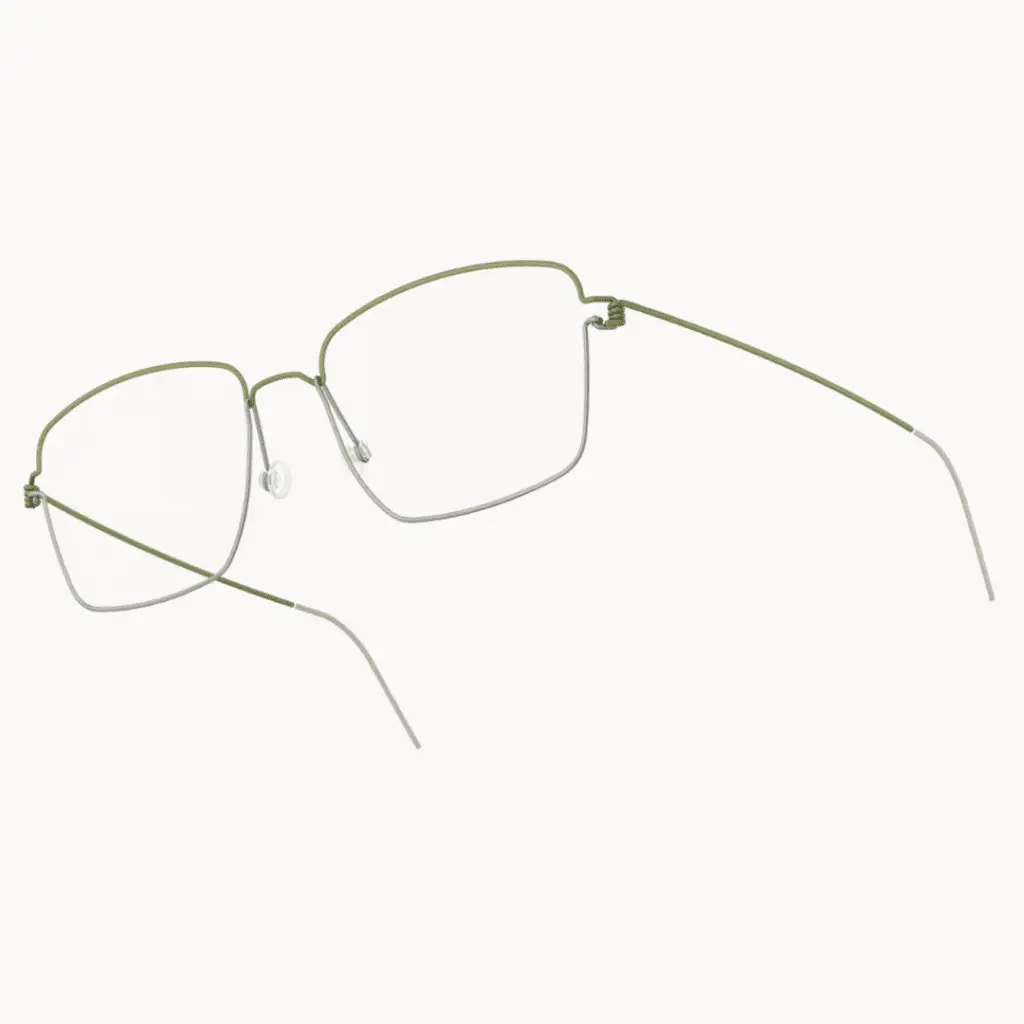 Grüne randlose Brille von Lindberg auf Weiß.