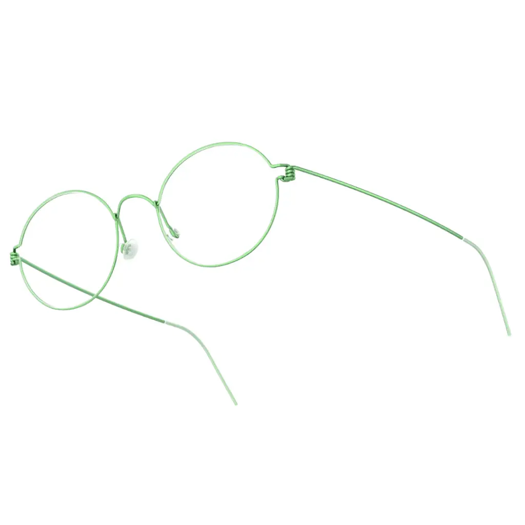 Grüne runde Kinderbrille von Lindberg auf weißem Hintergrund.