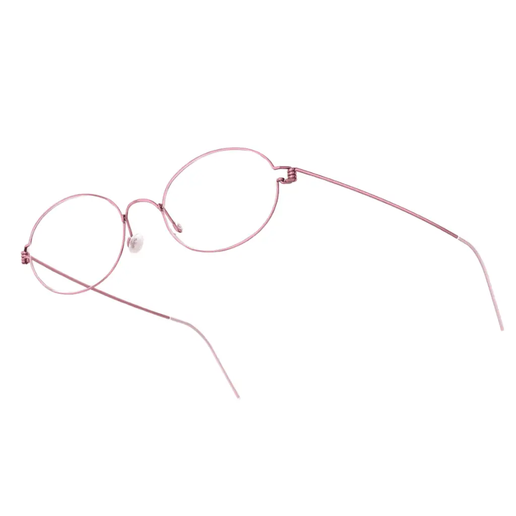 Runde rosafarbene Kinderbrille von Lindberg auf weißem Hintergrund.