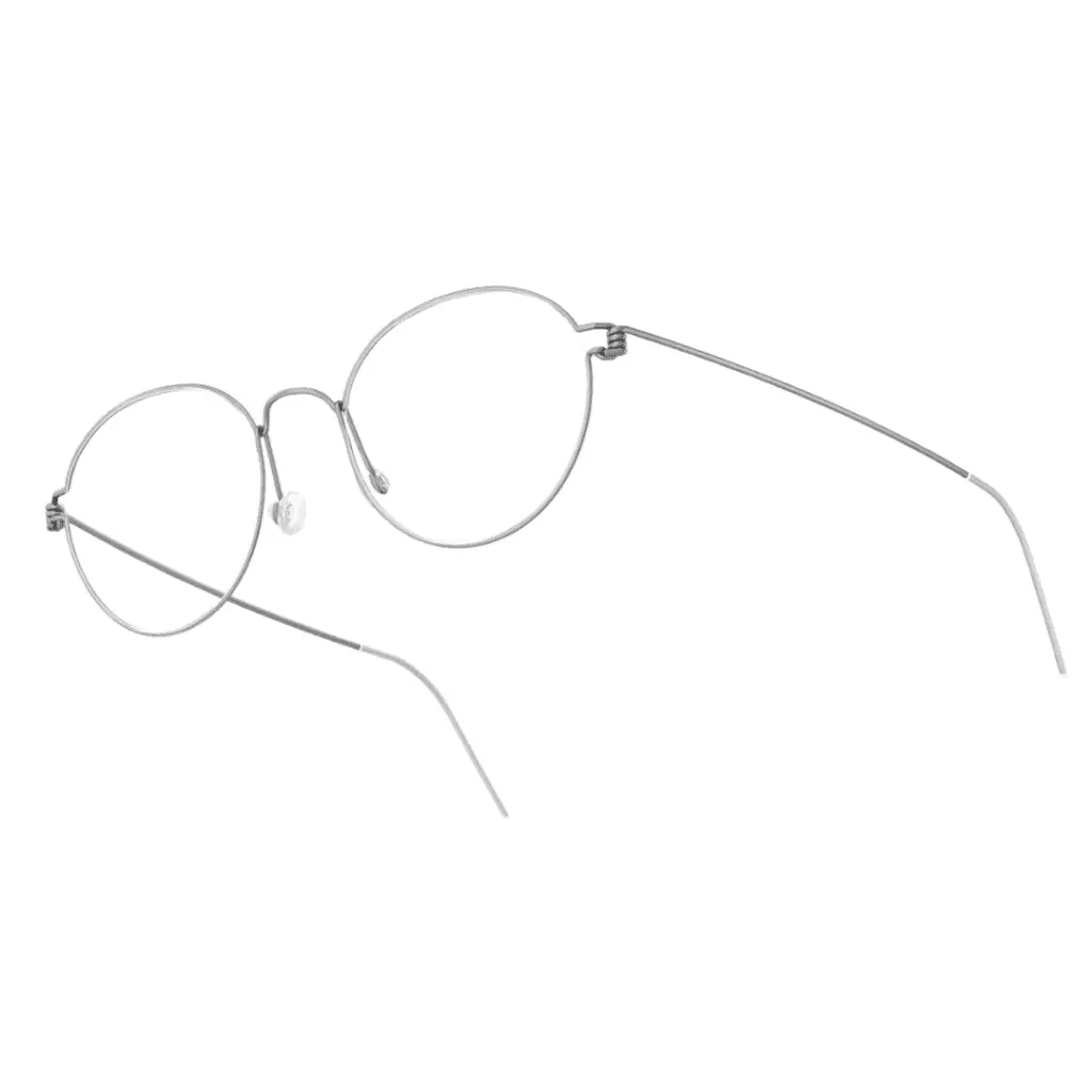 Runde Drahtgestell-Kinderbrille von Lindberg auf weißem Hintergrund.