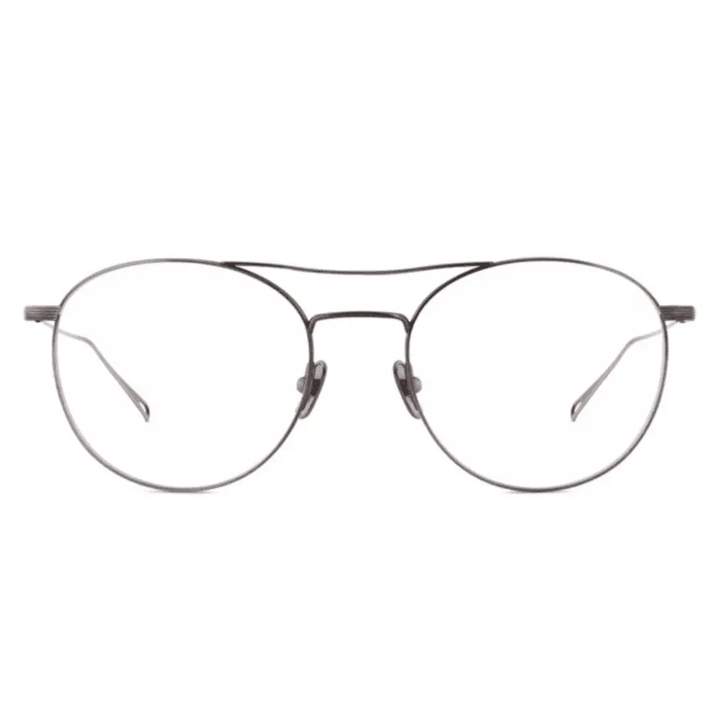 Runde Metallbrille von Lunor, isoliert, weißer Hintergrund