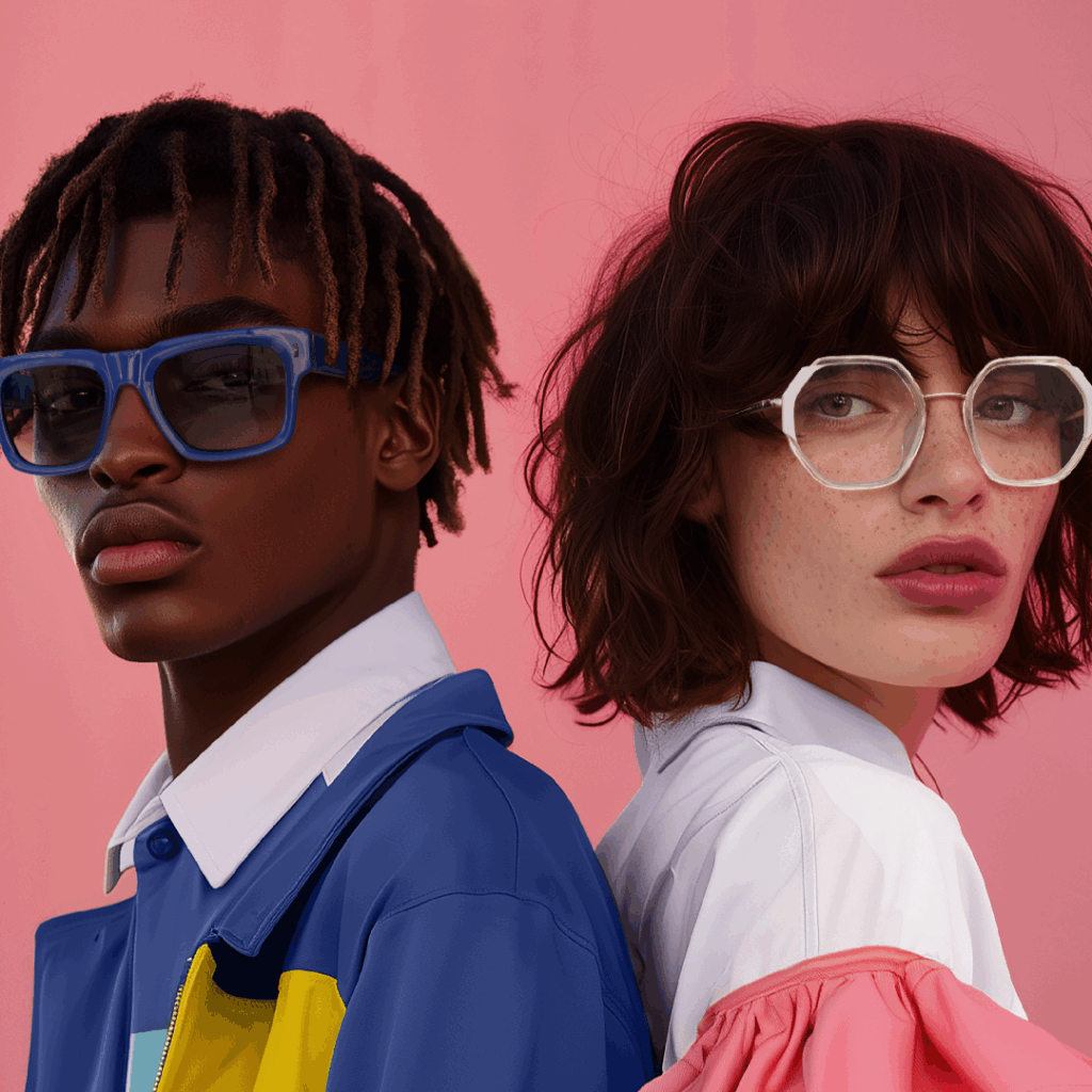 Bunte Brillen in Blau und Rosa für Männer und Frauen von Woodys bei SCHÜTT Optik Hörakustik in Ludwigsburg